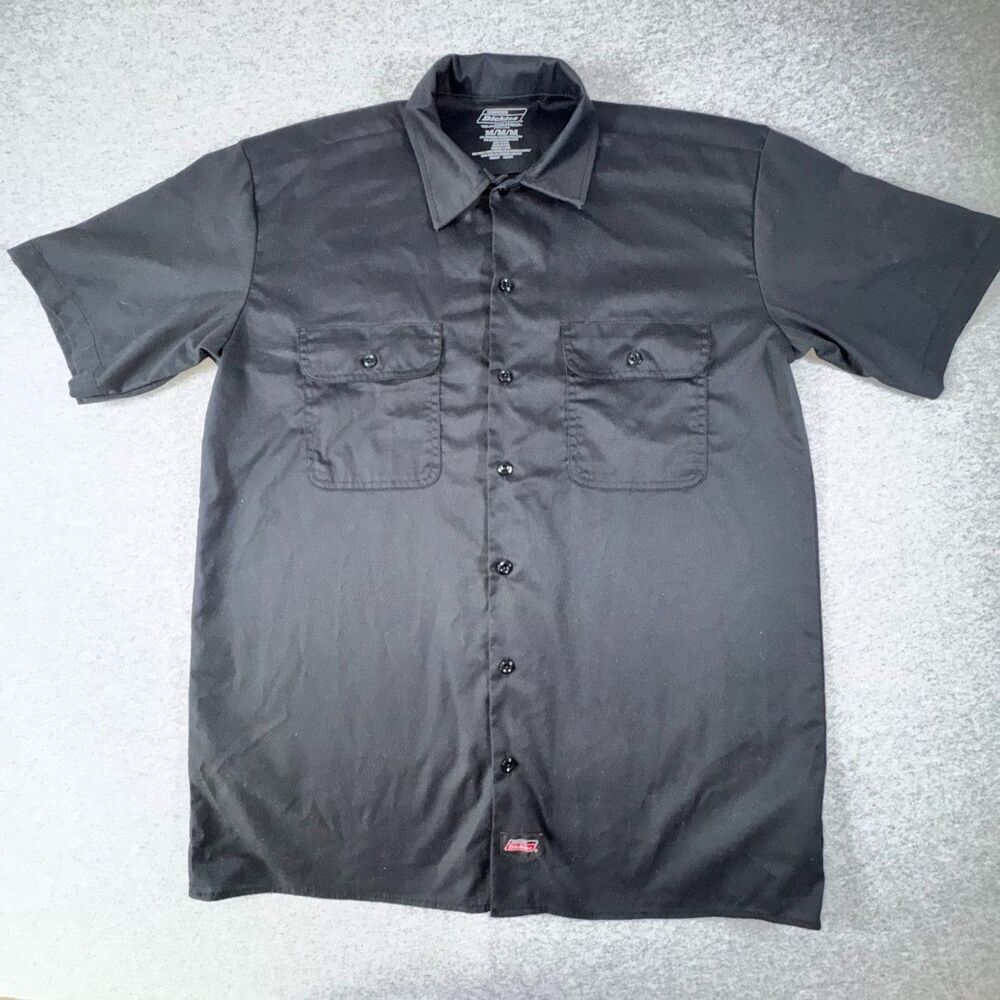 Dickies Short Sleeve Work Shirt Black Temp Control 2 Pocket Workwear Men's M